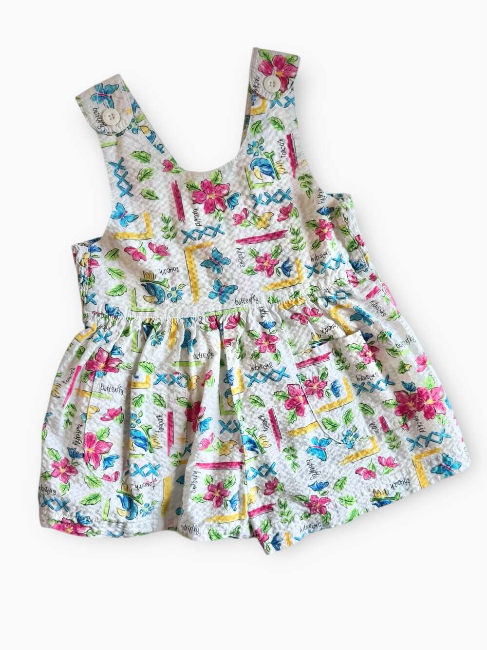 Vintage 90s OshKosh B'gosh Tropical Floral Seersucker Romper 2T